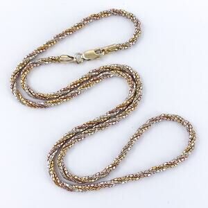 Vintage Sterling Silver 925 Italian Tri-Tone Braided Necklace 18”